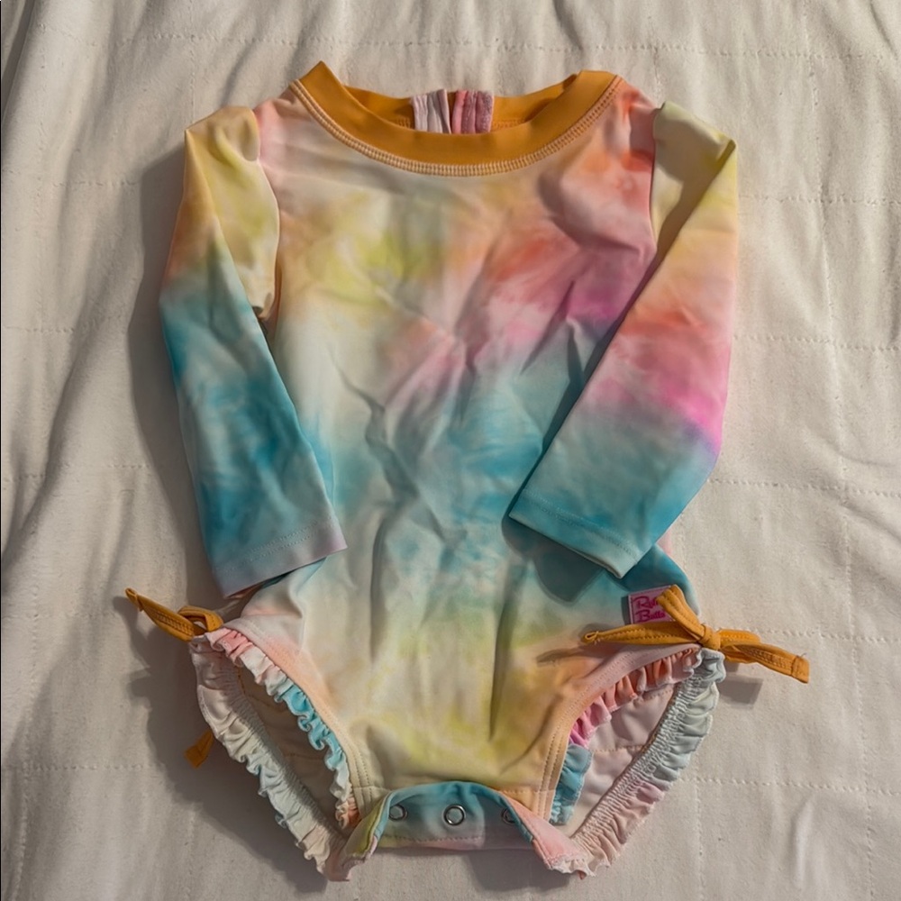 Rufflebutts Colorful Tie-Dye Long Sleeve Baby swimsuit